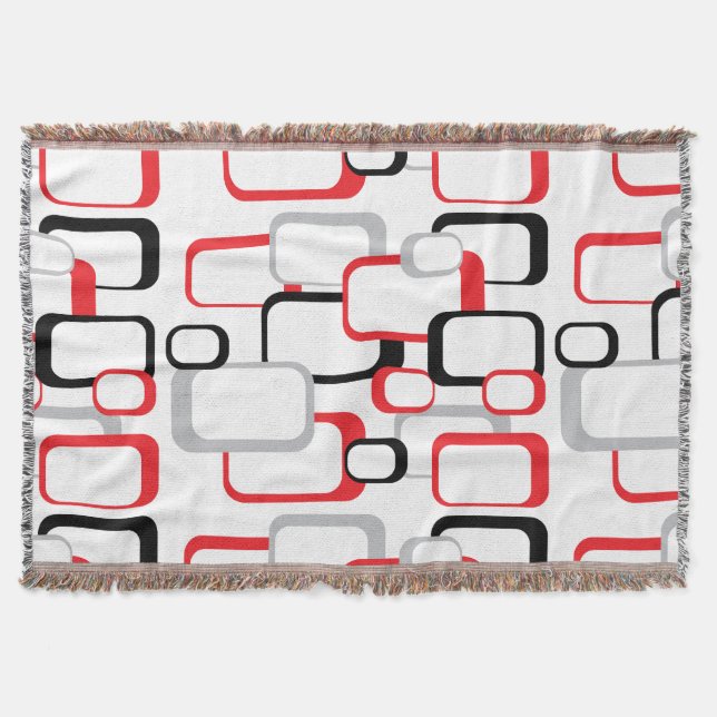Red, Black and Grey Retro Squares Throw Blanket (Front)
