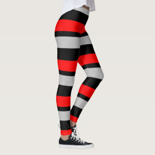 Red Black and Silver Horizontally-Striped Leggings