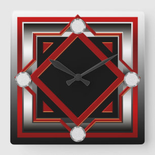 Red Black and Silver Toned Wall Clock