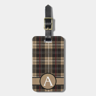 Red Black and Tan Plaid Tartan Personalise Luggage Tag