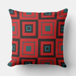 Red, black and turquoise geometric cushion
