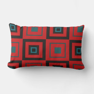 Red, black and turquoise geometric lumbar cushion