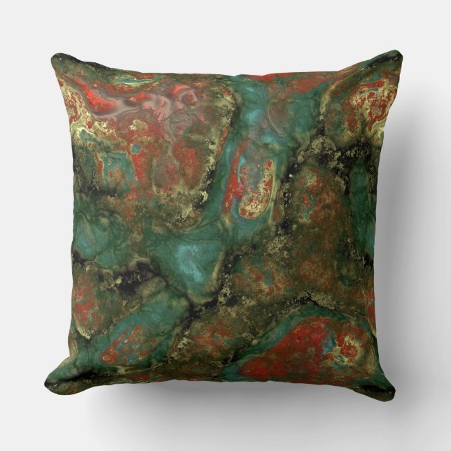 Red, Black and Turquoise Stone Abstract Cushion (Front)
