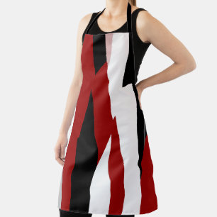 Red black and white abstract apron