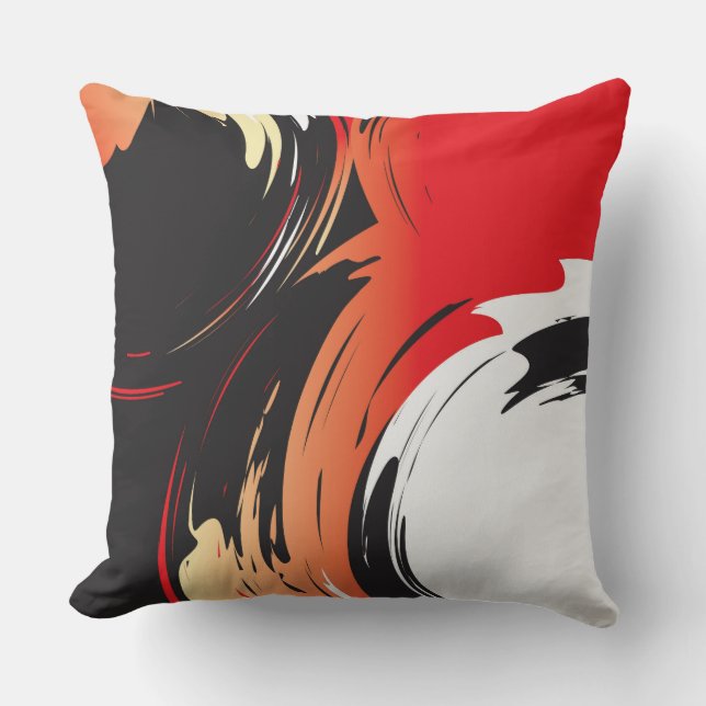 Red Black and White Abstract Art Cushion (Front)