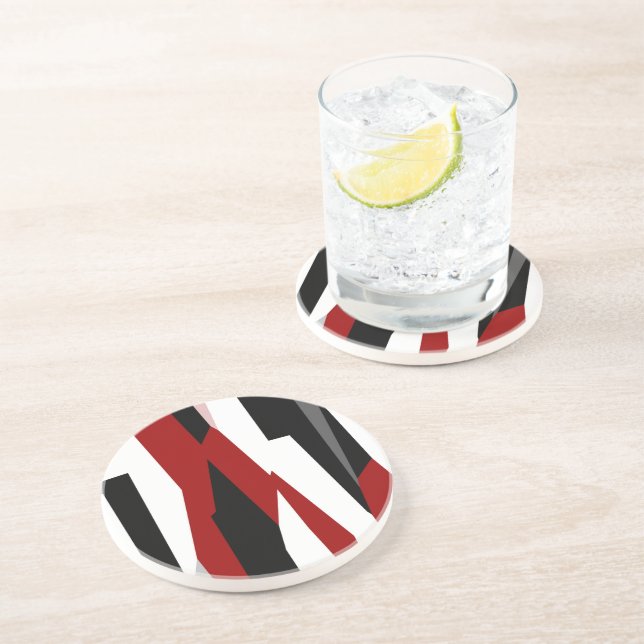 Red black and white abstract  coaster (Side)