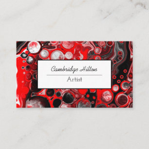 Red, Black and White Abstract Fluid Art Business Card