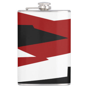 Red black and white abstract hip flask