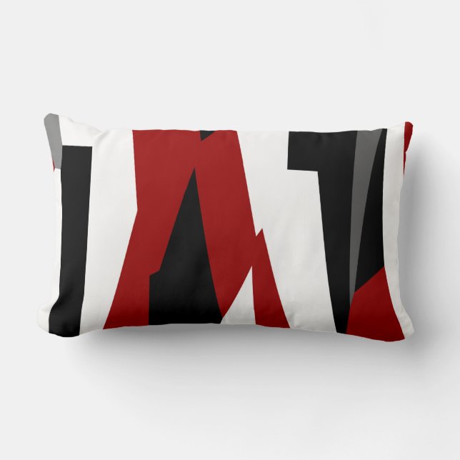 Red black and white abstract lumbar cushion (Front)