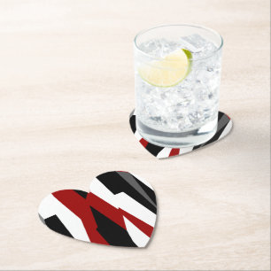 Red black and white abstract paper coaster
