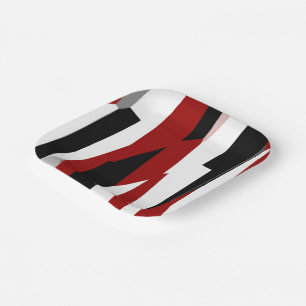 Red black and white abstract  paper plate