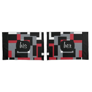 Red, Black and White Abstract Pattern Pillowcase
