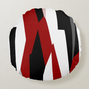 Red black and white abstract round cushion