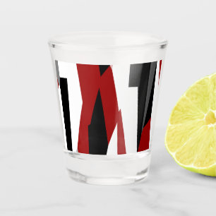 Red black and white abstract shot glass