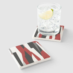 Red black and white abstract stone coaster