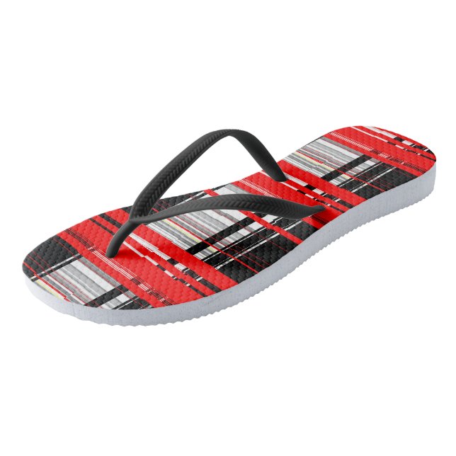 Red Black and White Abstract stripes Thongs (Angled)