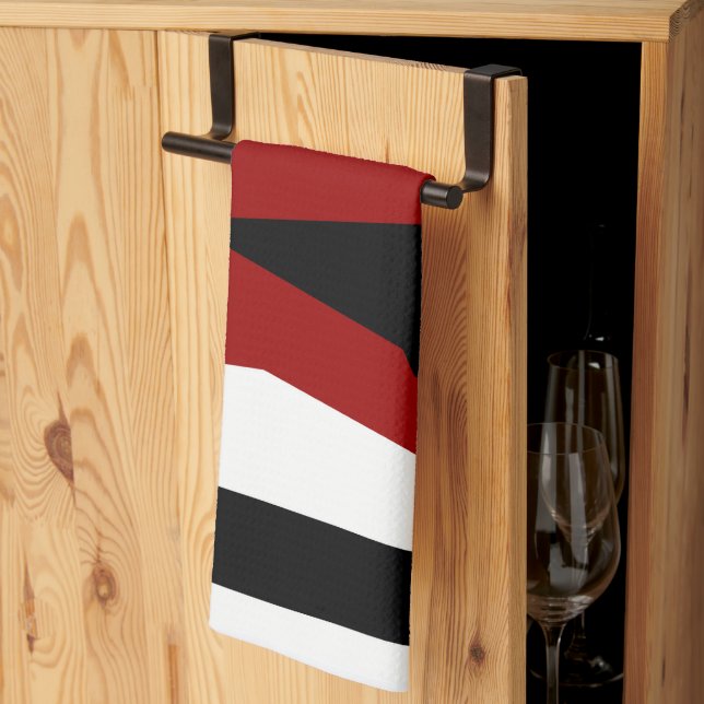 Red black and white abstract   tea towel (Thirds Fold)