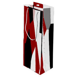 Red black and white abstract  wine gift bag