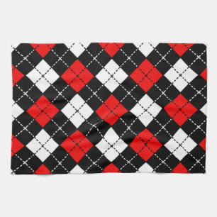 Red Black and White Argyle Pattern Tea Towel