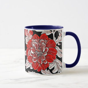Red Black and White Art Nouveau Flower Mug