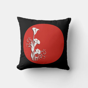Red, black and white calla lily pillow