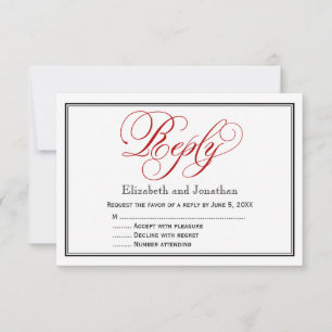 Red Black and White Calligraphy Wedding Reply Card