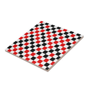 Red Black and White Chequered  Ceramic Tile