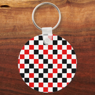 Red Black and White Chequered Key Ring
