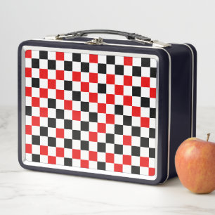 Red Black and White Chequered Metal Lunch Box