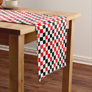 Red Black and White Chequered Short Table Runner