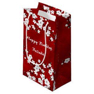 Red Black And White Cherry Blossom Small Gift Bag