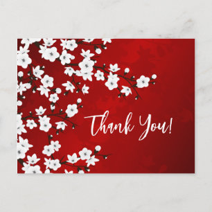 Red Black And White Cherry Blossom Thank You Postcard