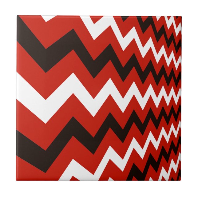 Red,Black and White Chevron Ceramic Tile (Front)