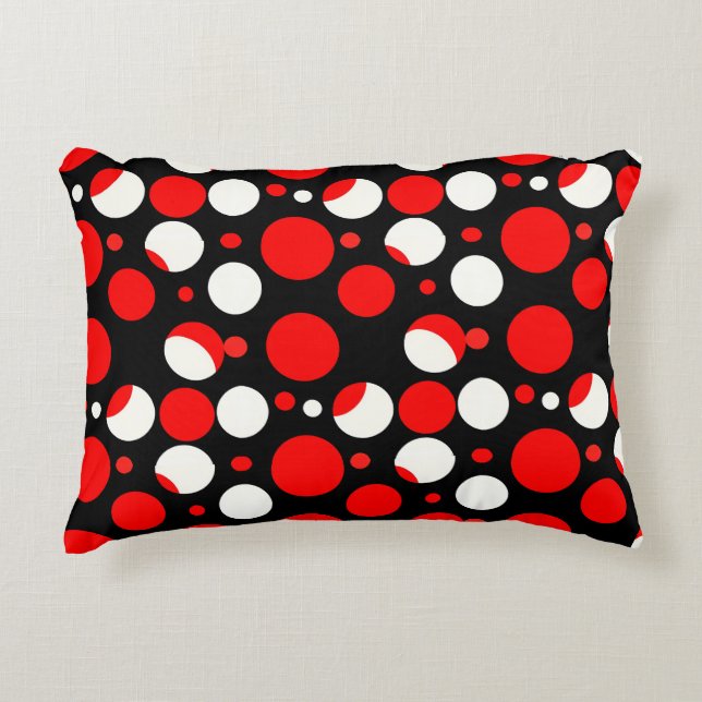 Red Black and White Circles Pattern Decorative Cushion (Front)