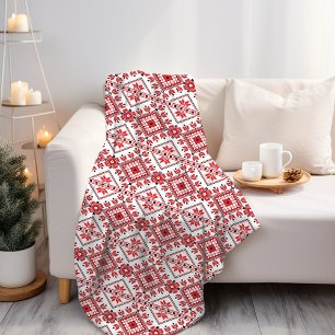 Red Black And White Classic Nordic Fair Isle Motif Fleece Blanket