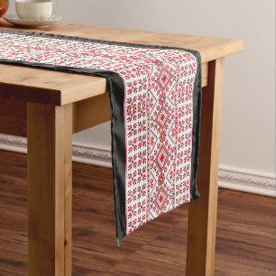 Red Black And White Classic Nordic Fair Isle Motif Medium Table Runner