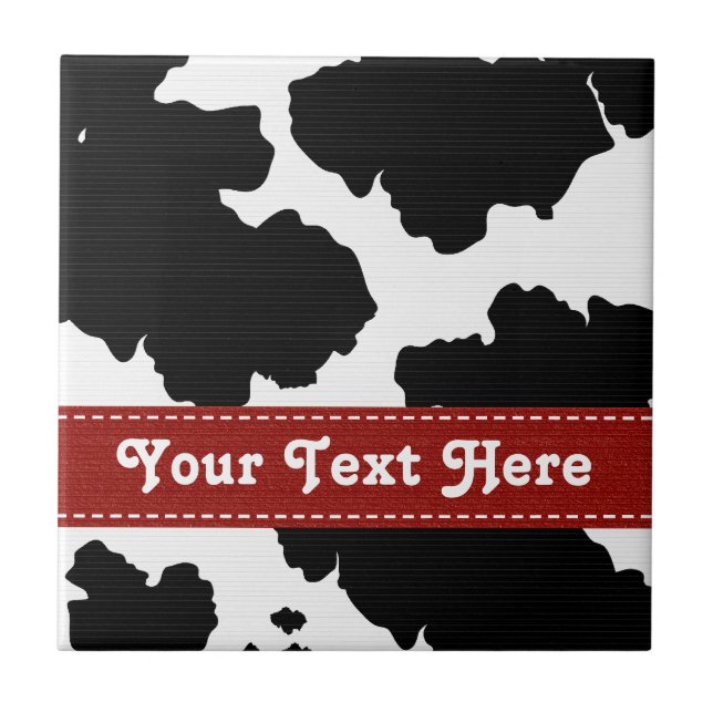 Red Black and White Cowhide Ceramic Tile Trivet (Front)