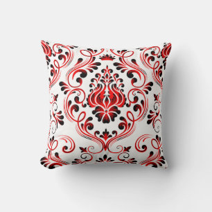 Red Black and White Damask Floral Pattern Elegant Cushion