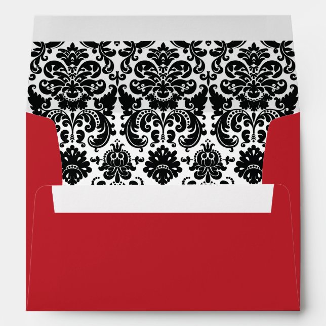 Red, Black and White Damask Wedding Envelope (Back (Bottom))