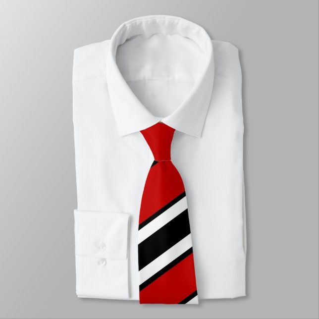 Red Black and White Diagonal Striped Tie (Tied)
