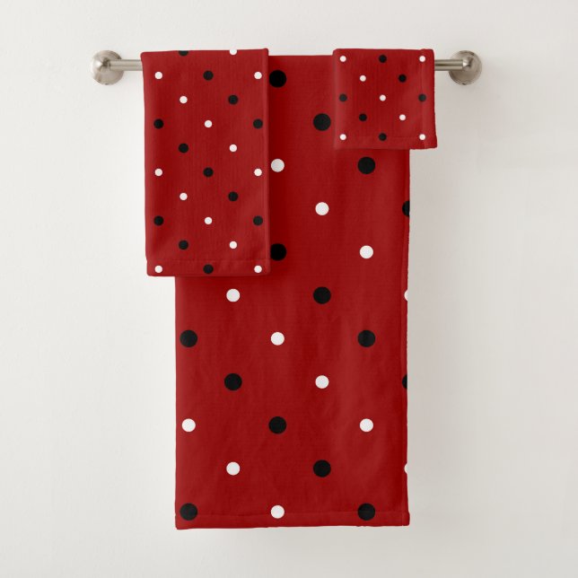 Red, black and white dots  bath towel set (Insitu)