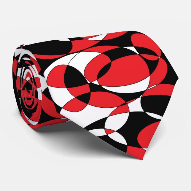 Red, Black and White Ellipticals Tie (Rolled)