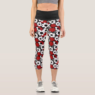 Red, Black and White Flowers Whimsical Capri Leggings