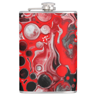 Red, Black and White Fluid Art Marble Hip Flask