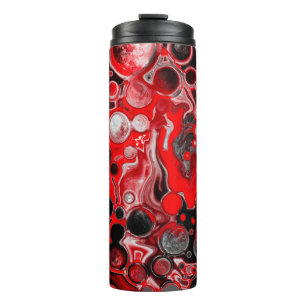Red, Black and White Fluid Art Marble   Thermal Tumbler
