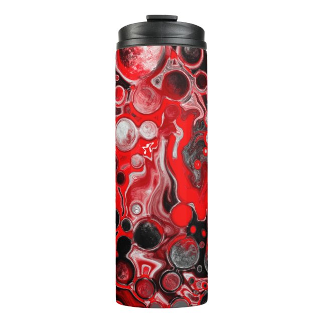 Red, Black and White Fluid Art Marble   Thermal Tumbler (Front)