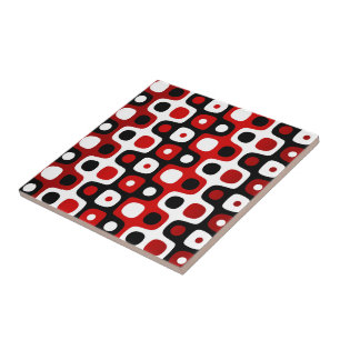 Red Black and White Geometric Pattern Ceramic Tile