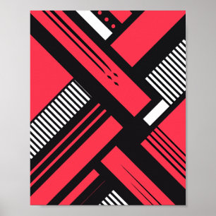Red, Black and white Geometric Pattern Poster