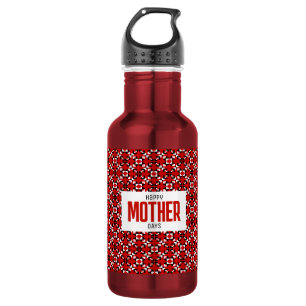 Red, Black, and White Geometric Pixel pattern 532 Ml Water Bottle