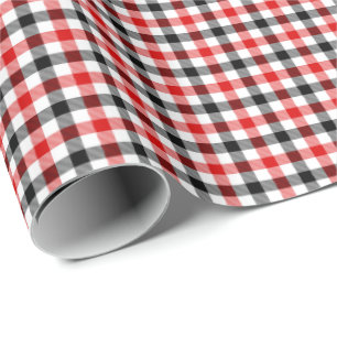 Red Black and White Gingham Check Wrapping Paper